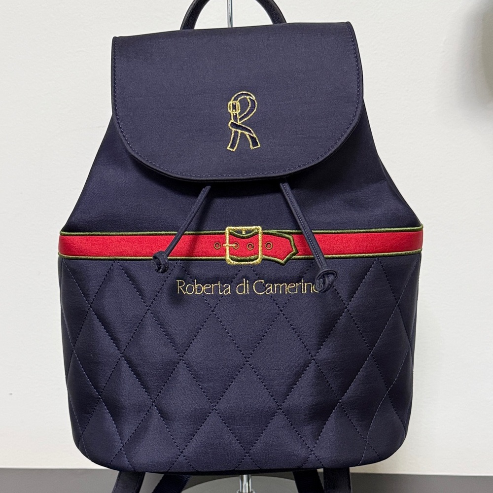 Roberta di Camerino Navy and Red Quilted Backpack